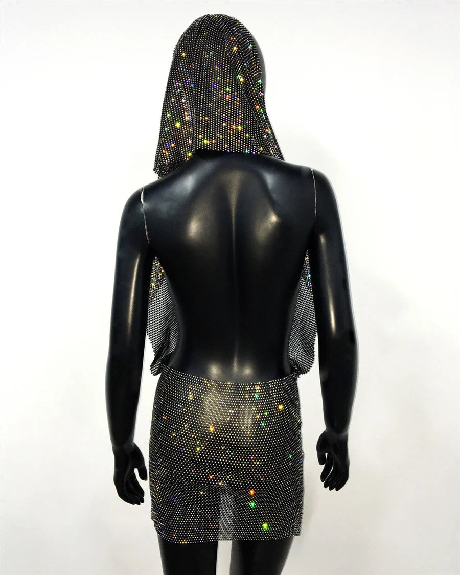 Y2K Rhinestone Sheer Mesh Festival Mini Dress for Women