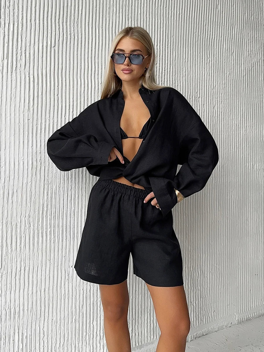 Lightweight White Cotton Summer Two Piece Set for Women