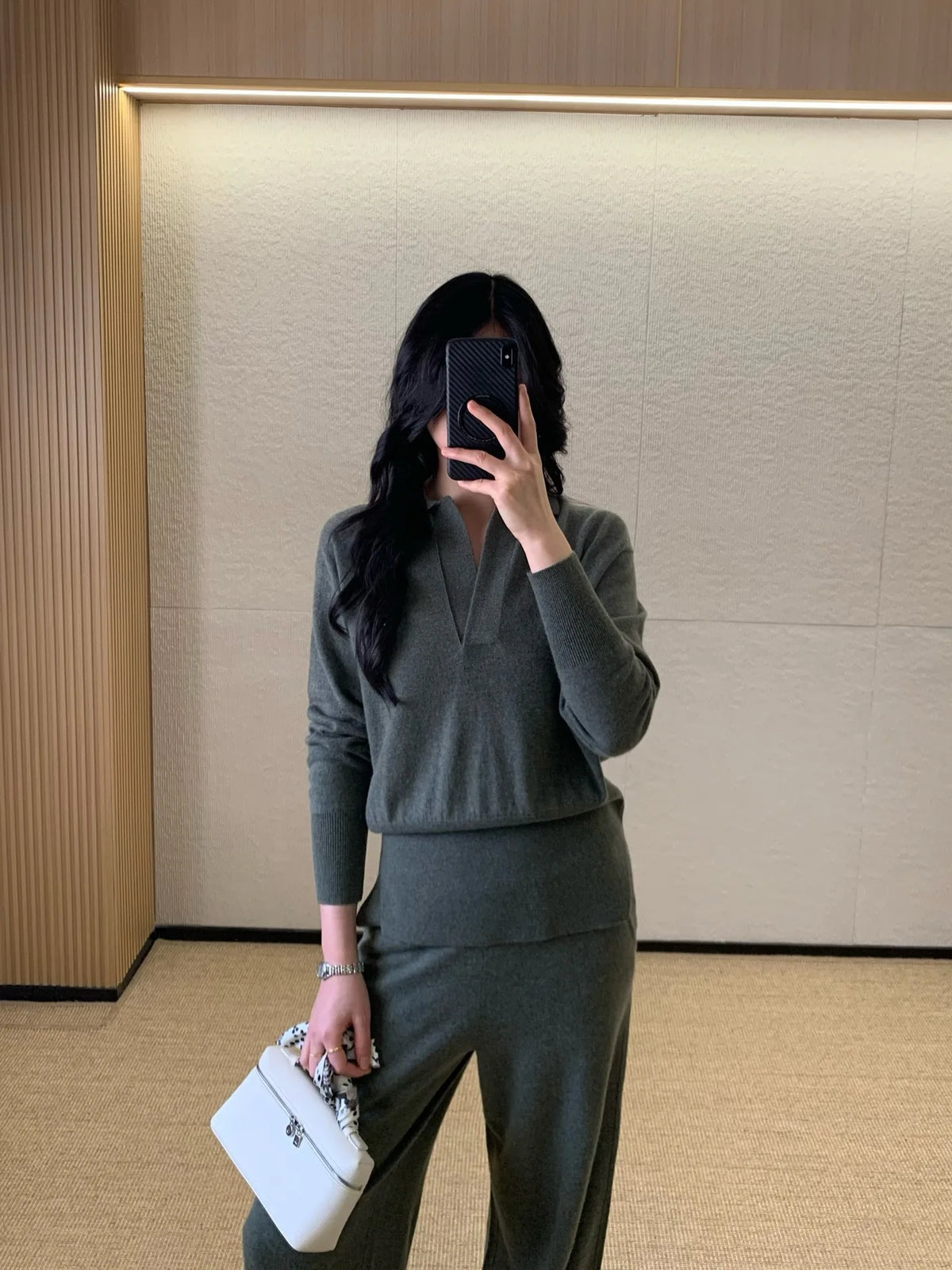 Minimalist Cashmere Knit Top And Pants Set for Women