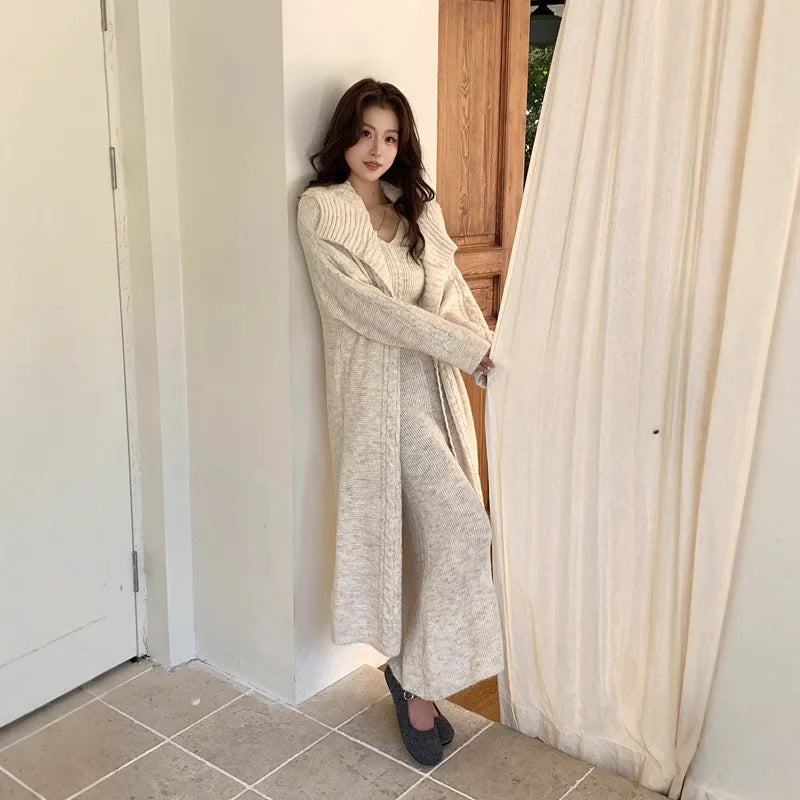 Knitted Cardigan And Ankle Length Skirt Set for Women