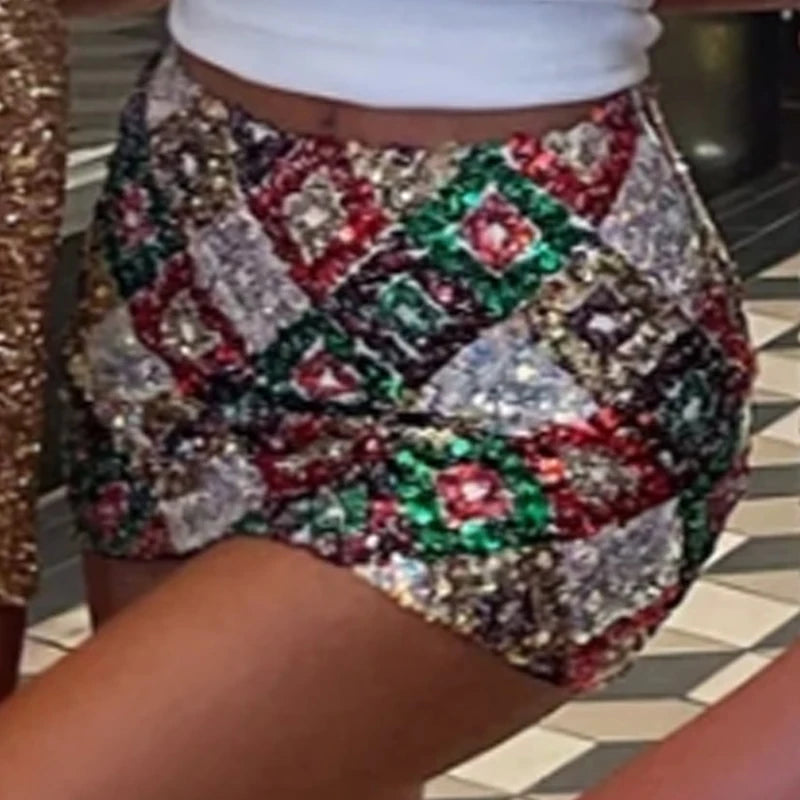 Luxurious Multicolor Glitter Sequin Pencil Skirt for Women