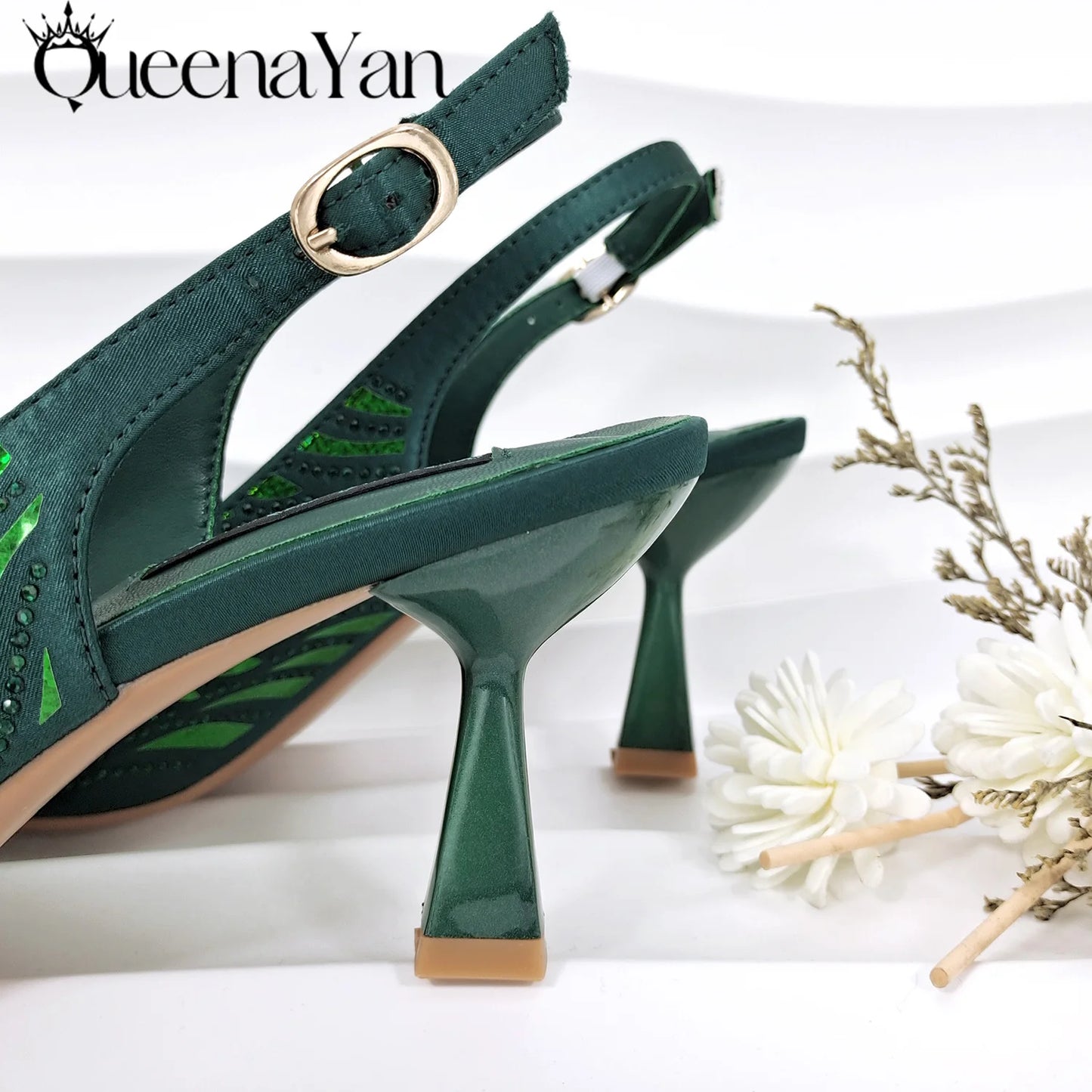 Queena Yan Italian Design Party Shoes African Fashion Ladies Small Clutches With Stiletto Shoes OL Heels