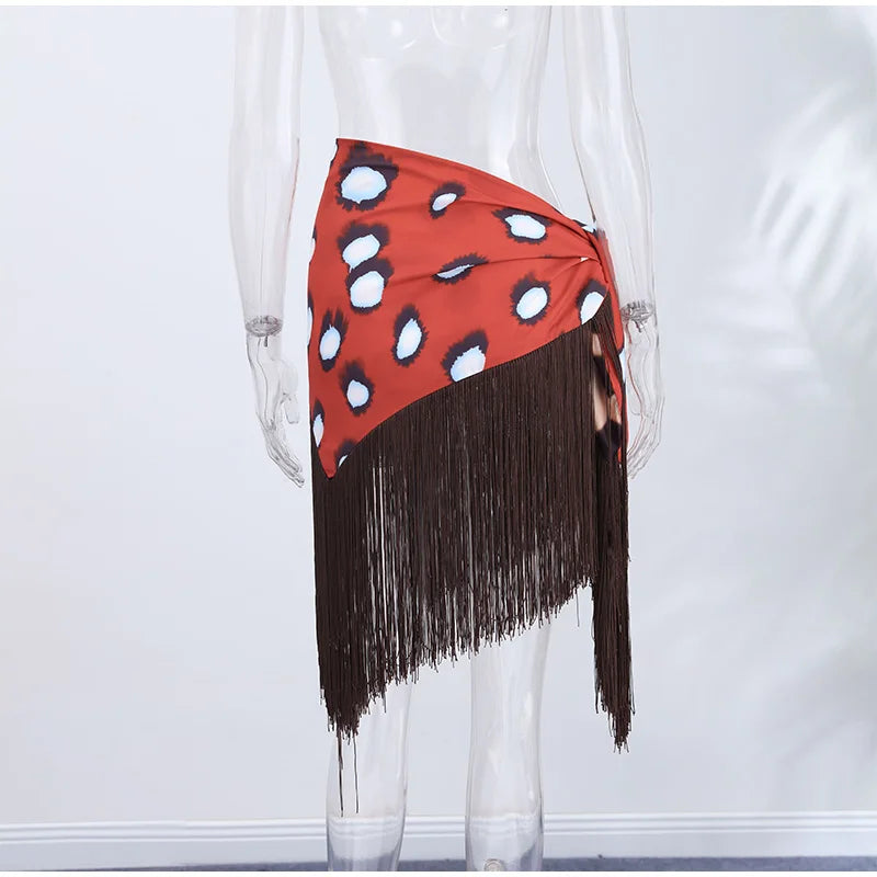 Leopard Patchwork Fringed Double-Sided Mini Skirt for Women
