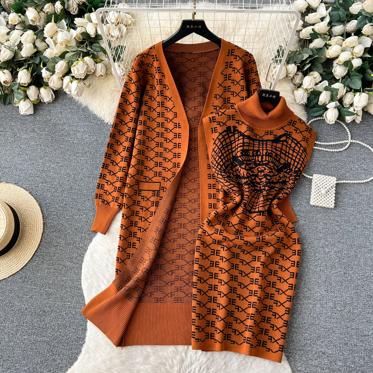 Cozy Winter Knit Dress And Cardigan