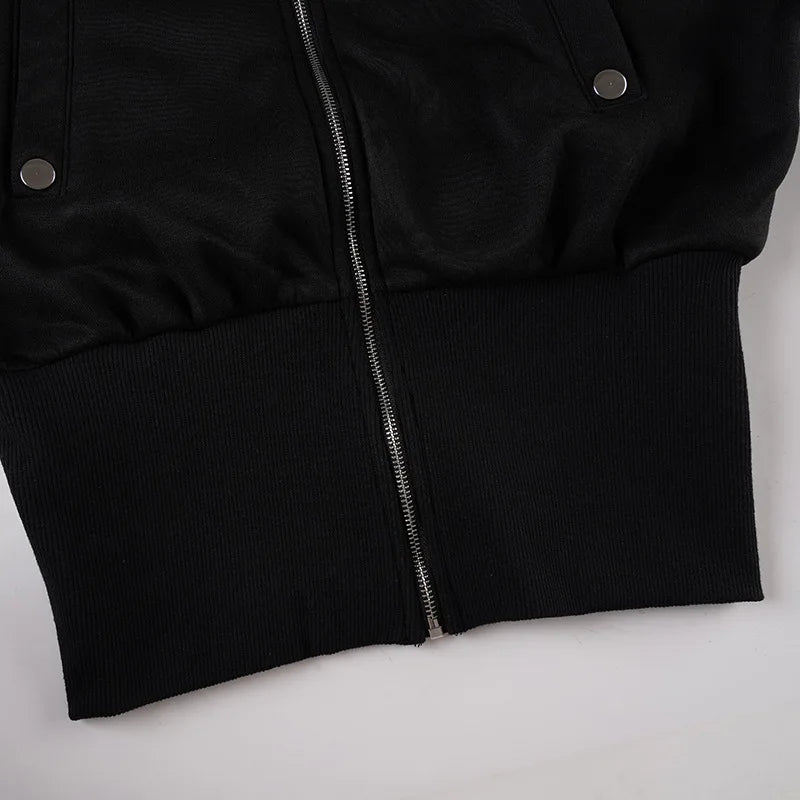 Y2K Winter Fashion Streetwear Women's Black Zip - Up Hoodie With Trendy Casual Long Sleeve Cropped Jacket Style Party