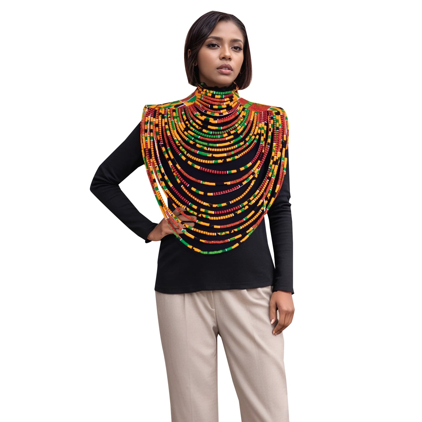 African Multi-Strand Statement Choker Necklace for Women