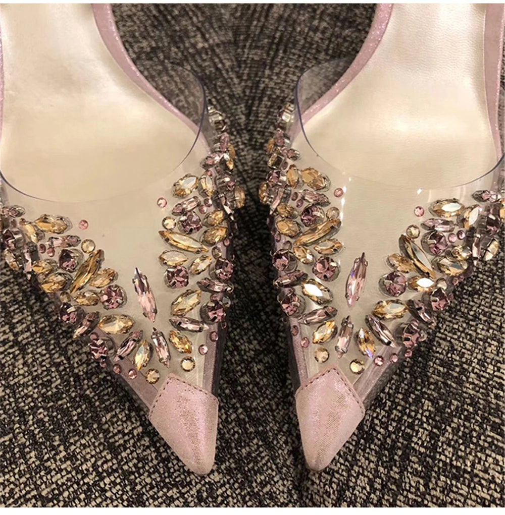Rhinestone Pointed Toe Transparent Sandals for Women