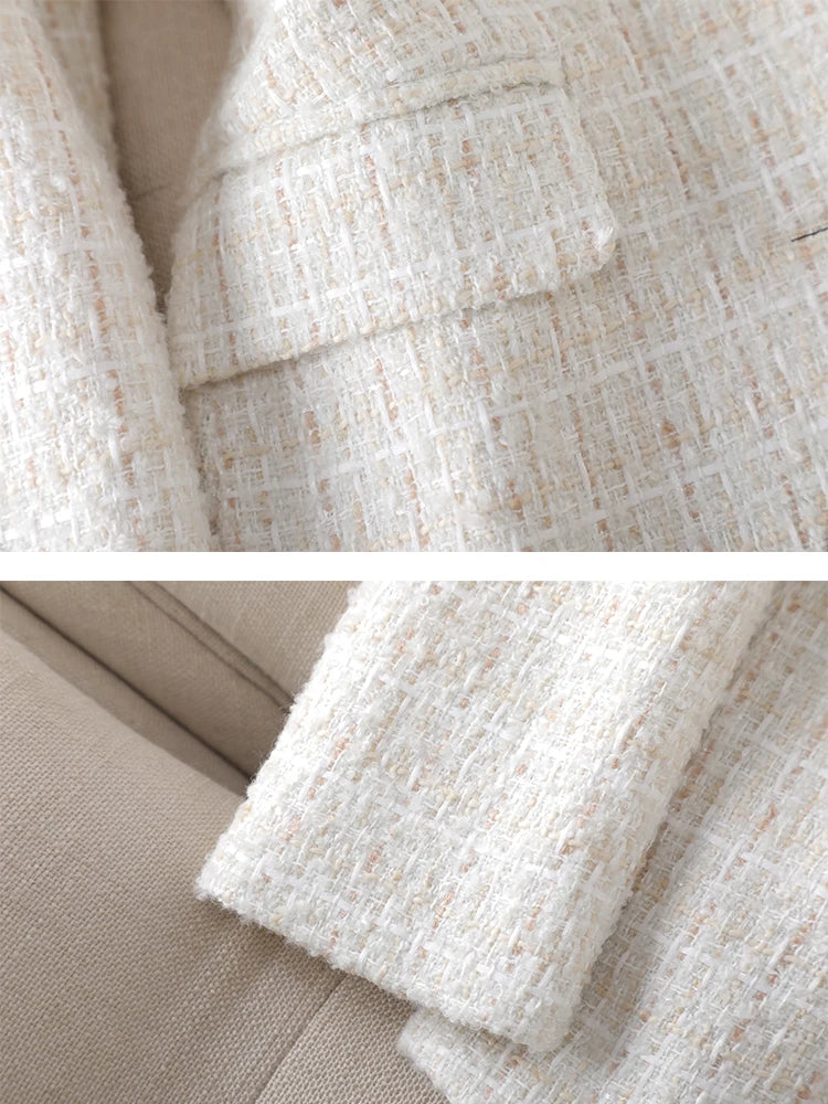 Long Sleeve Autumn Winter Women Blazer Ladies Pink Beige Plaid Female Casual Jacket Coat