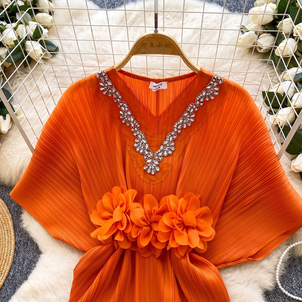 Diamond Embellished Batwing Sleeve Blouse for Women