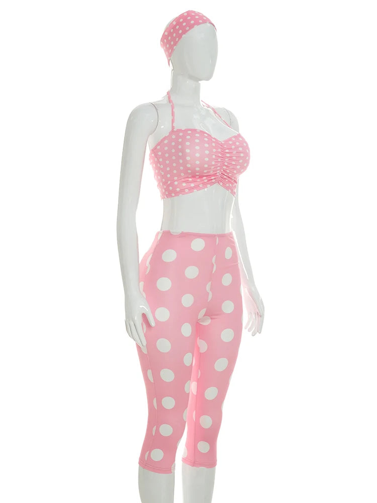 Chic Polka Dot Print Elastic Three-Piece Set for Women