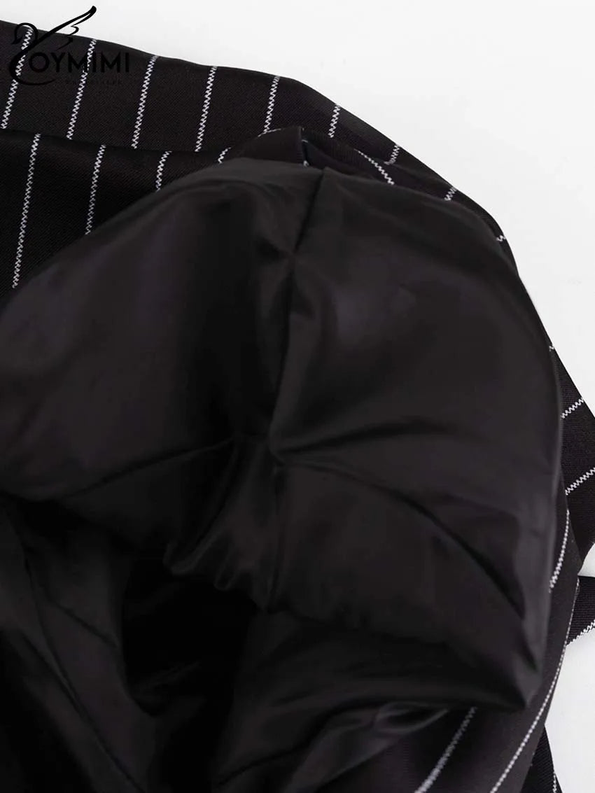 Oymimi Elegant Black Print Two Pice Outfits For Women Fashion Long Sleeve Single Button Blazers And High Waist Shorts Female Set