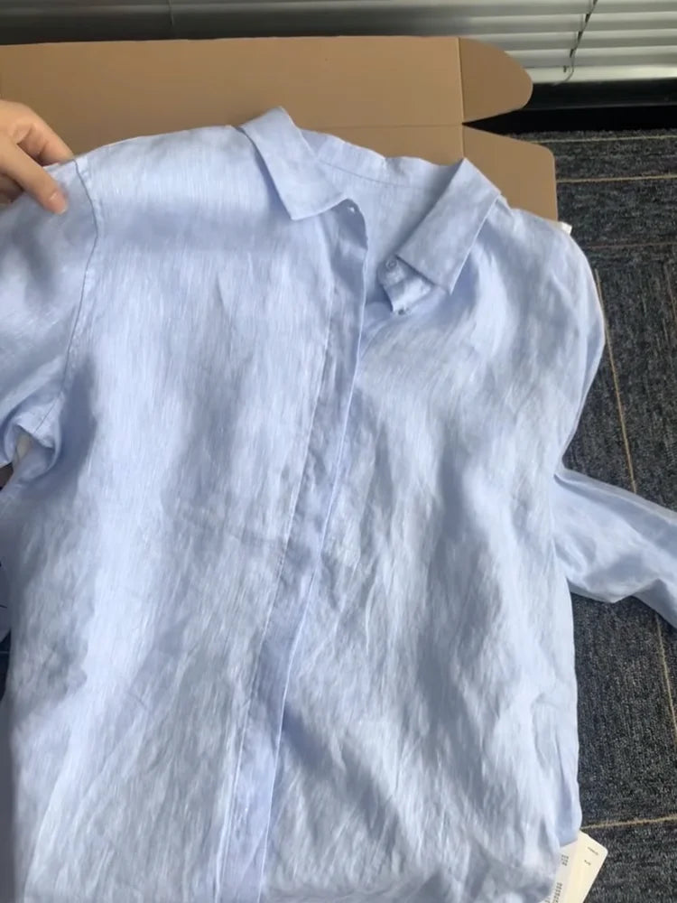 Solid Color V Neck Long Sleeve Casual Blouse for Women