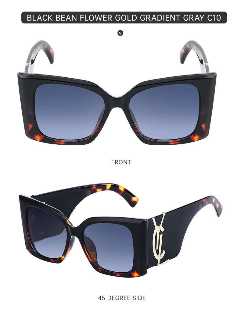 Retro Gold Gradient Square Frame Sunglasses for Women