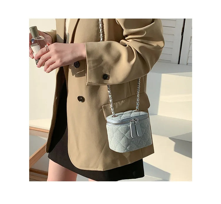 Mini Denim Crossbody Bag with Chain Strap for Women