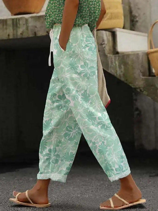 Elegant Printed Loose Ankle-Length Casual Pants for Women