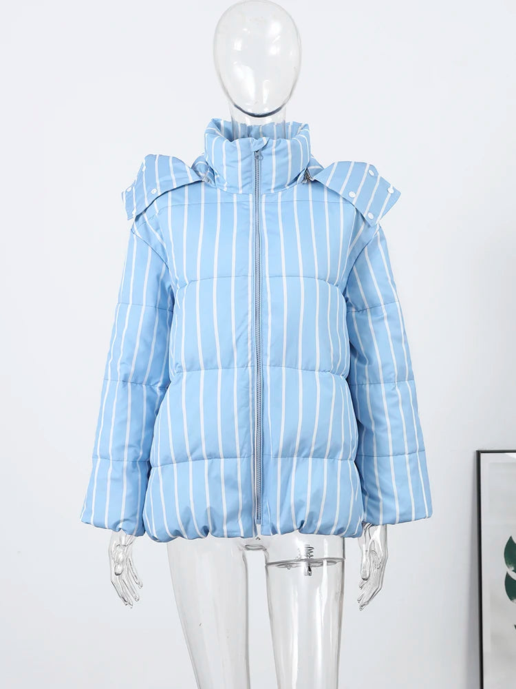 Striped Cotton Quilted Coat Single Breasted for Women