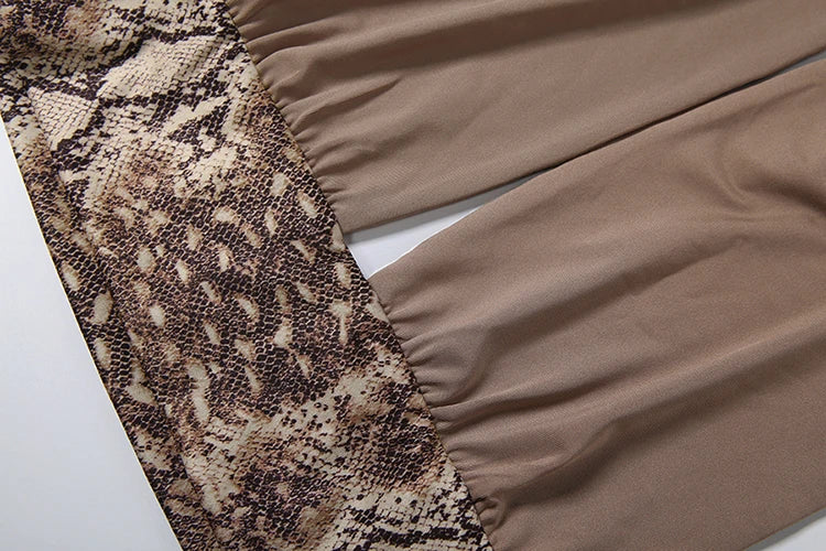 Snake Print Halter Crop Top And Shorts Set for Women