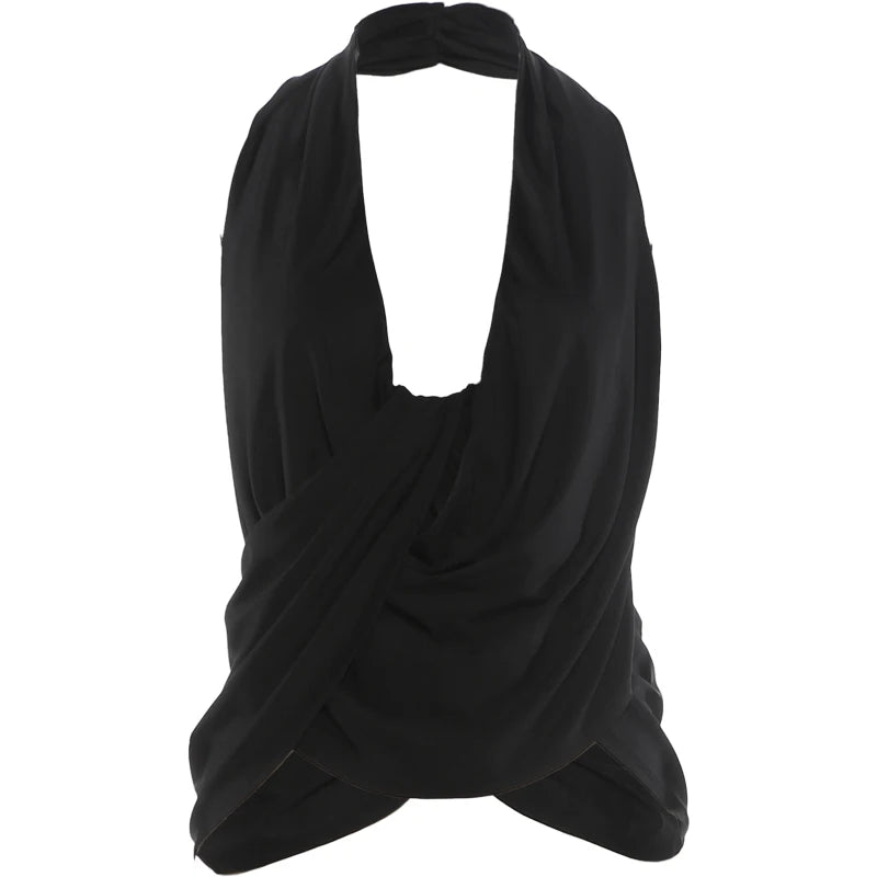 Ruched Irregular Backless Halter Tank Top for Women