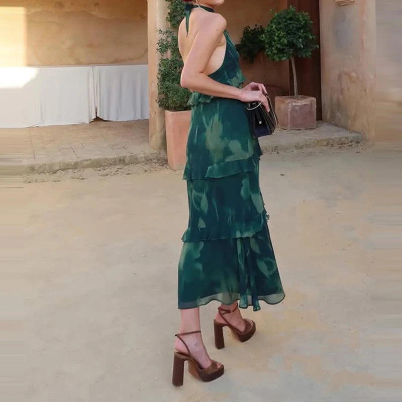Bohemian Floral Print Sleeveless Ankle Length Dress for Women