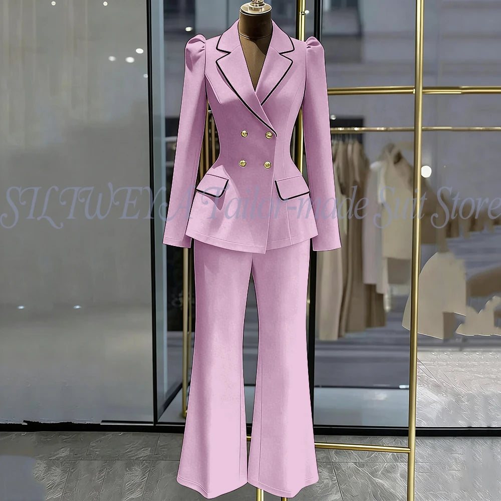 Double Breasted Blazer Set With Side Pockets For Women
