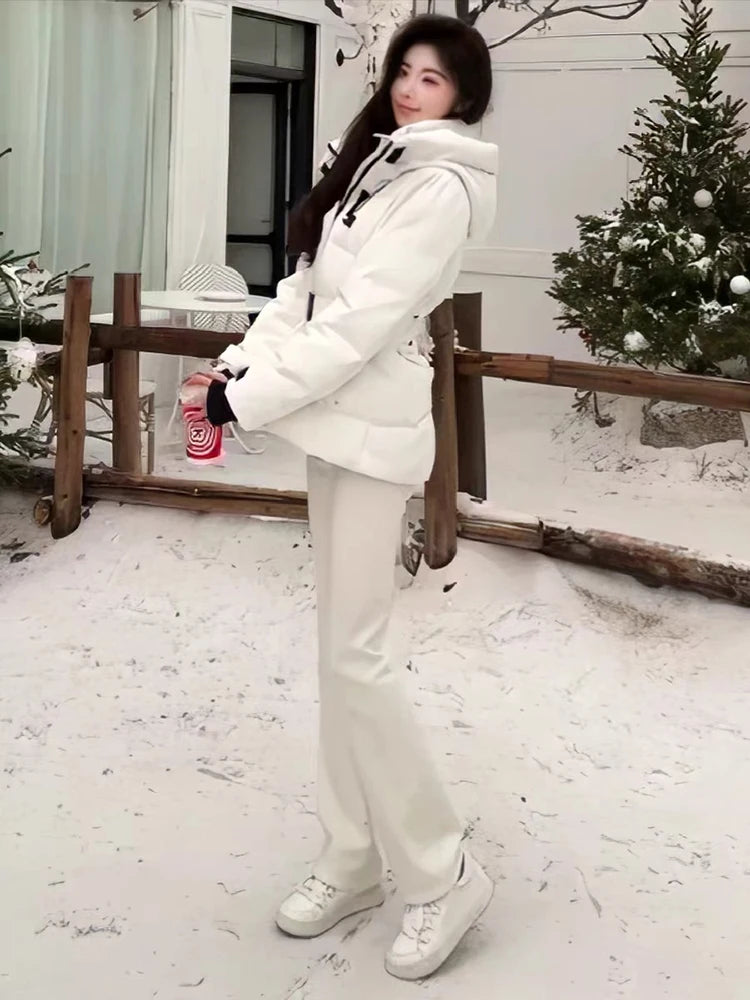 Warm Belted Hooded Winter Puffer Down Jacket for Women