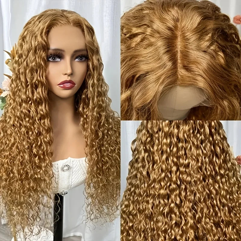 Honey Blonde Curly Human Hair Lace Front Wig for Women