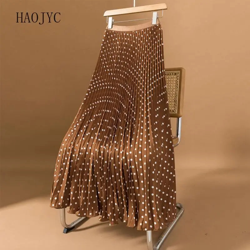 Polka Dot Pleated High Waisted Midi Dress for Women