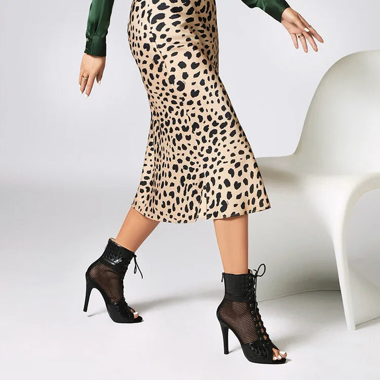 Cross Tied High Heel Ballroom Dance Ankle Boots for Women