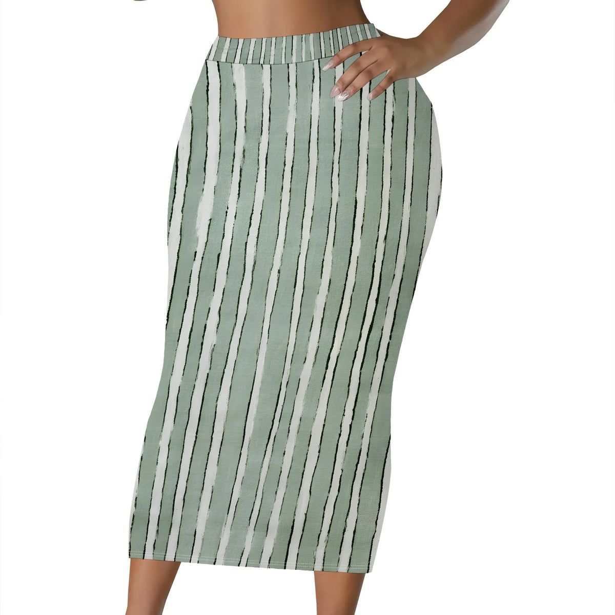 Black And White Abstract Print High Waist Midi Skirt for Women