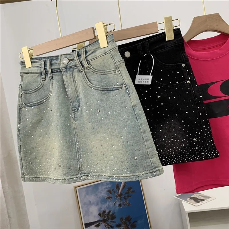 High-Waisted Mini Dress With Rhinestone Embellishments Sensible Design Denim Skirt For Women New Summer Style #17
