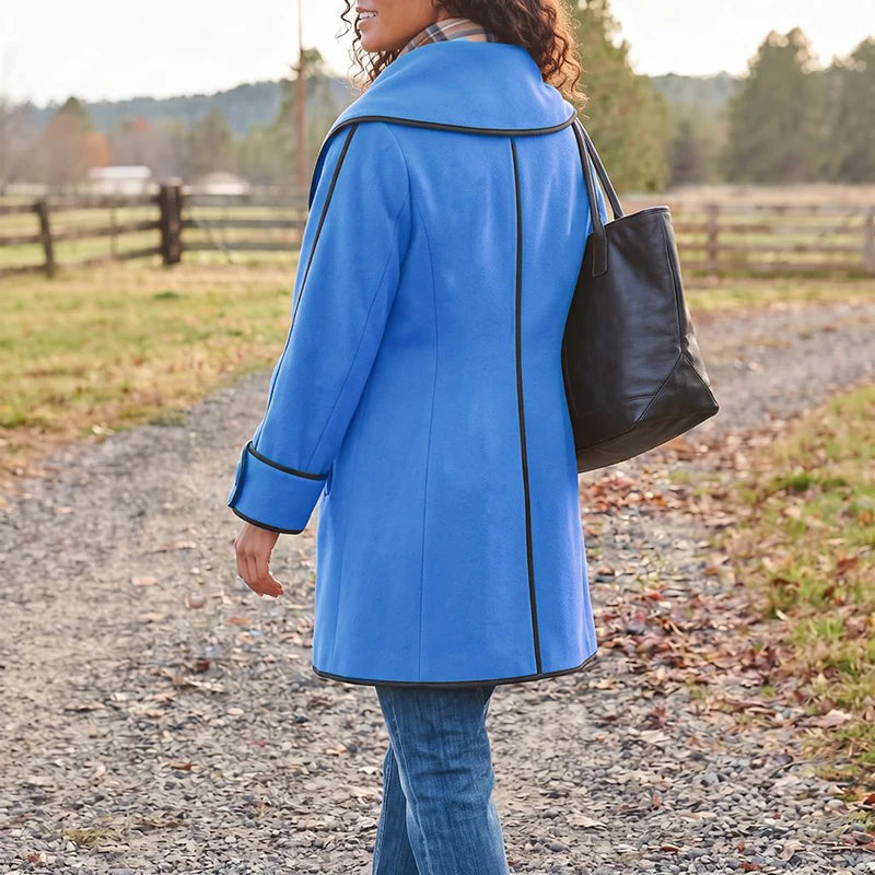 Elegant Contrasting Trim Lapel Office Jacket for Women
