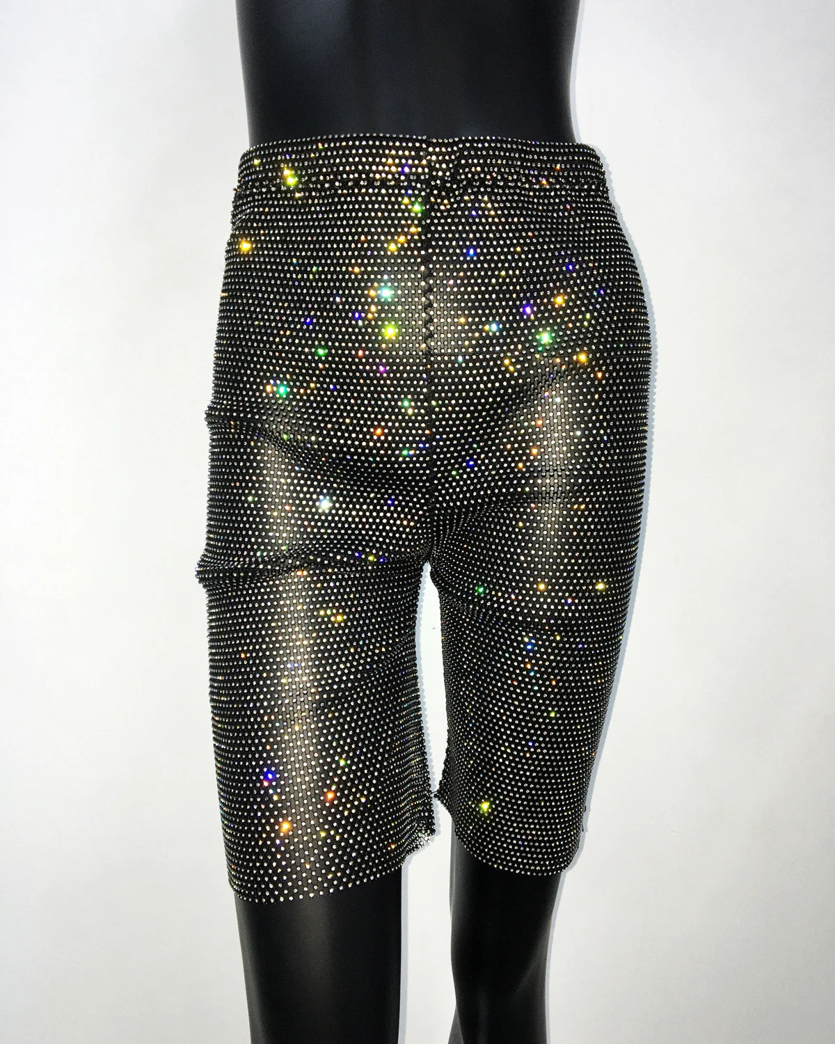 Rhinestone Fishnet Mesh High Waisted Shorts for Women