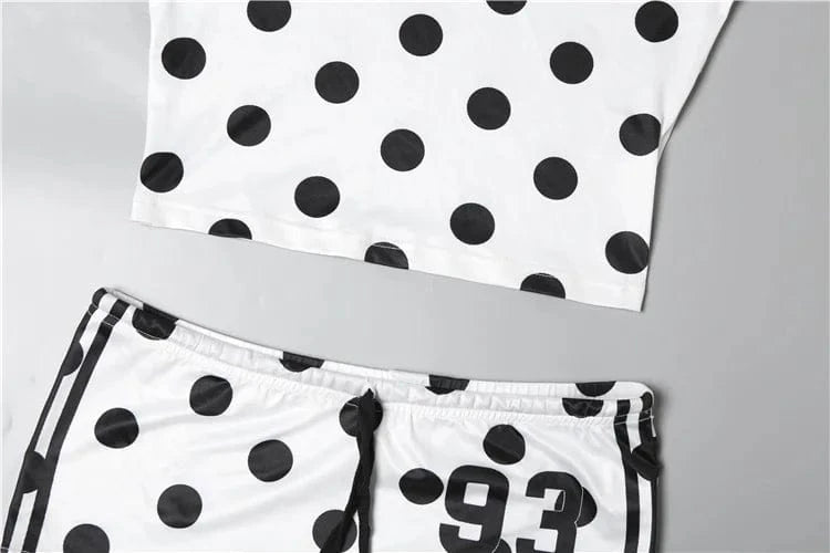 Weird Puss Dot Digit Print 2 Piece Set Women Casual Sporty Hipster Crop Tops+Shorts Matching Streetwear Skinny Stretch Tracksuit