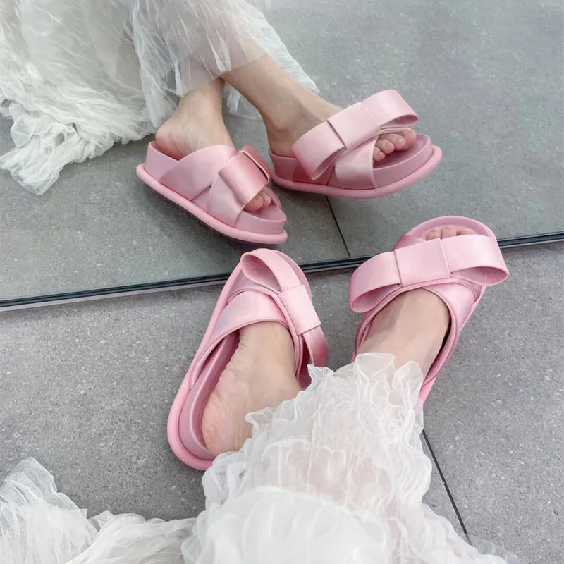 Cute Butterfly Knot Platform Slide Sandals for Women