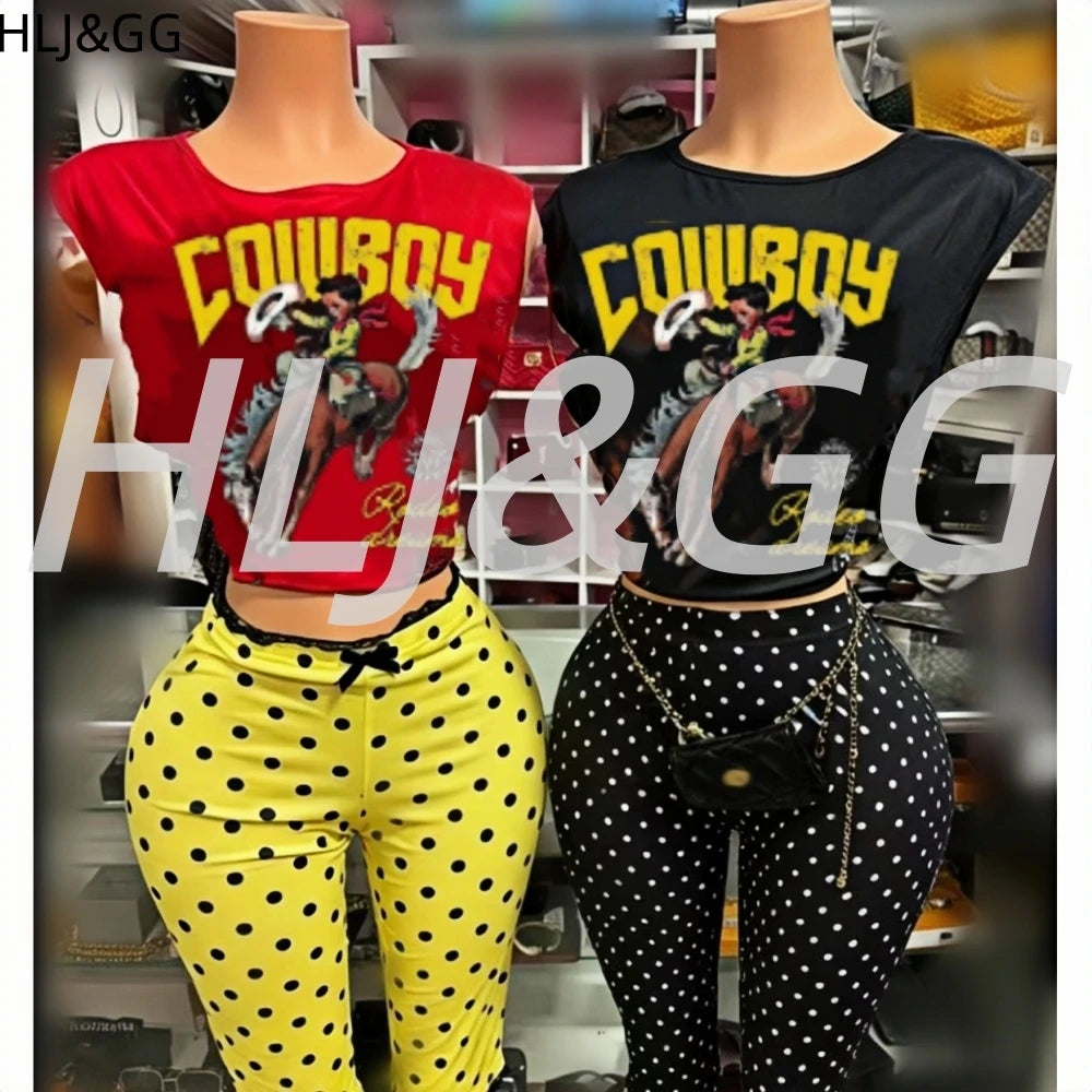 Chic Lace Splicing Polka Dot Two Piece Set for Women