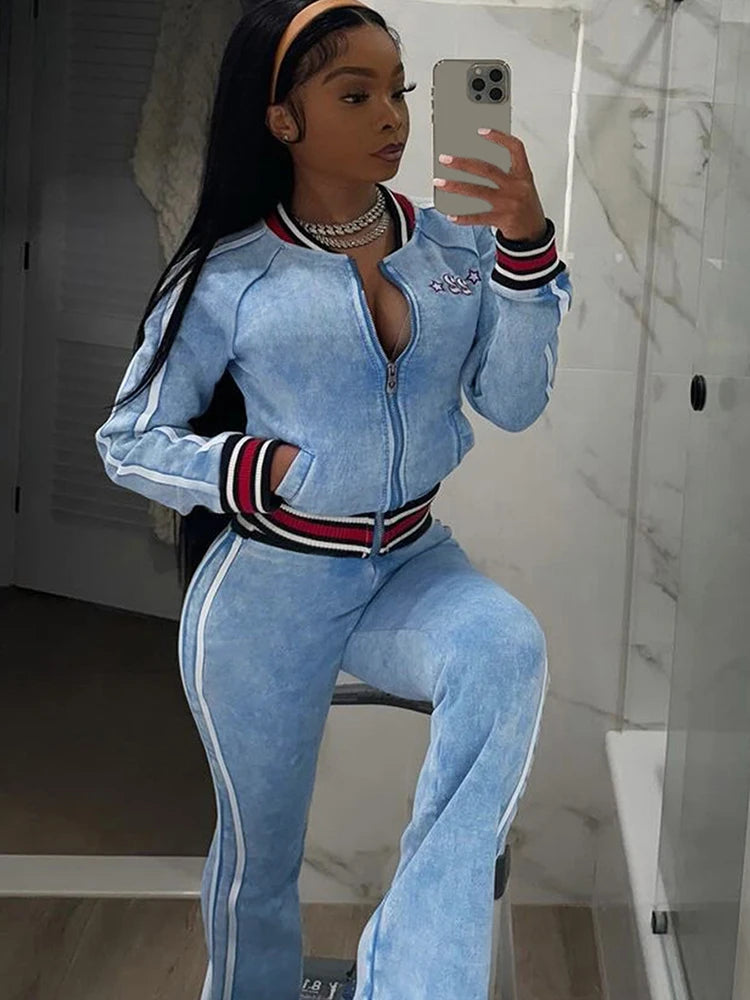 Panelled Stripe Zip Up Coat Tracksuit