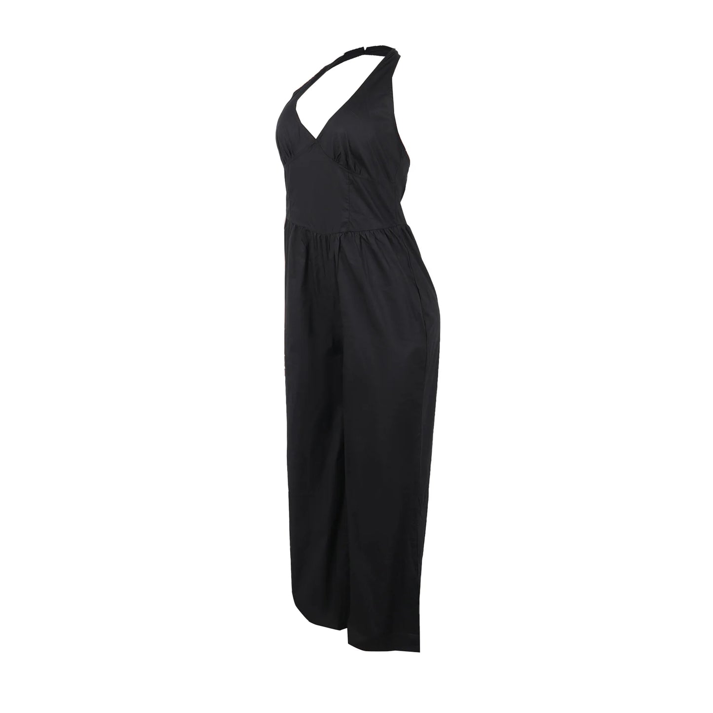 Elegant V-Neck Halter Solid Wide-Leg Jumpsuit for Women