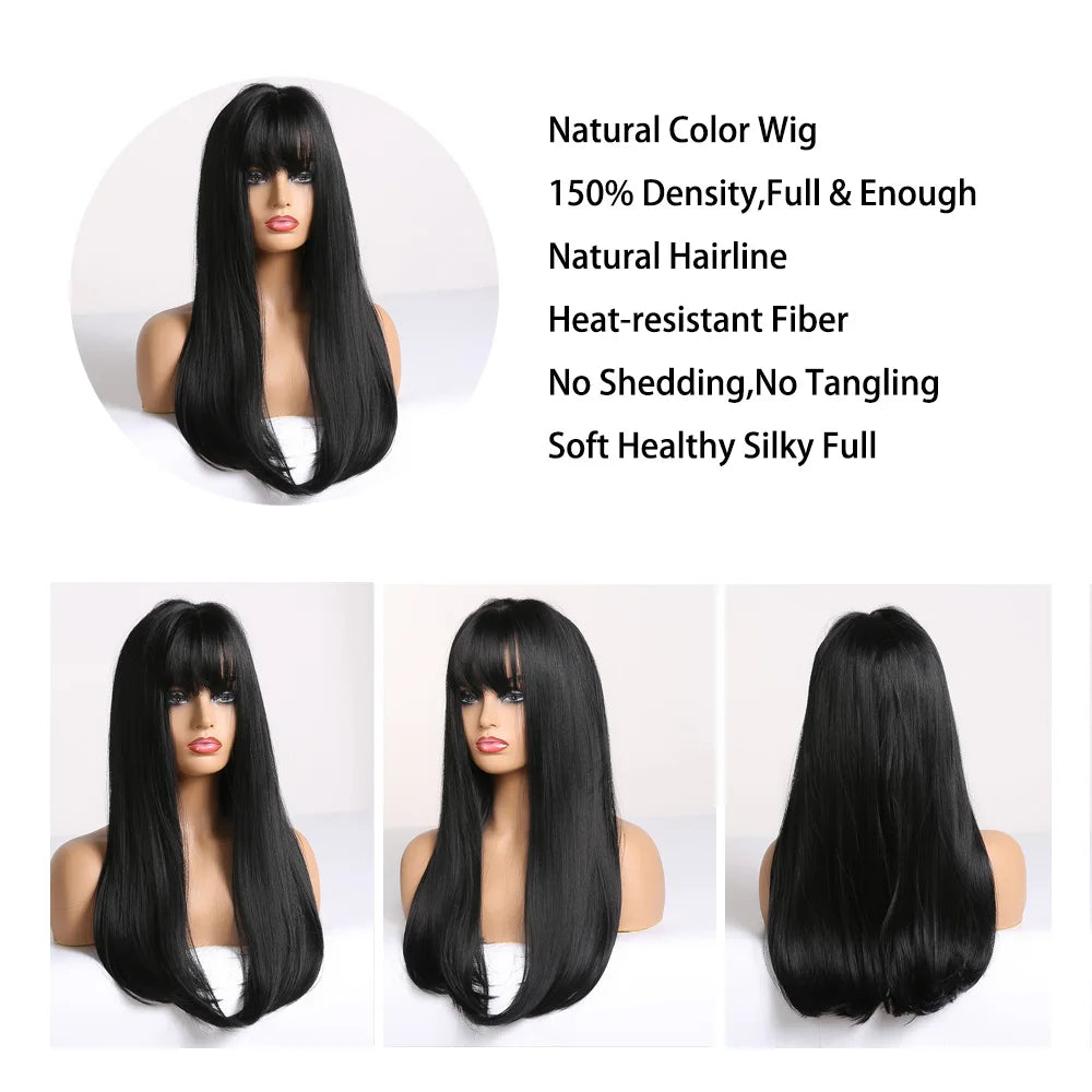 Heat Resistant Long Straight Ombre Bangs Wig for Women