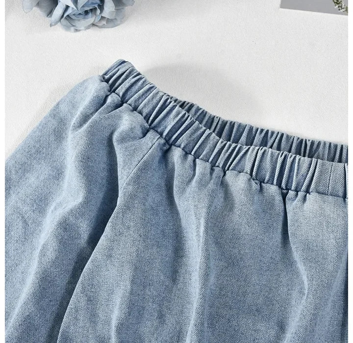 Denim Jumpsuit Womens Clothing Pocket Sexy  Chest Hugging Elastic Waist Long Sleeves Conjoined Body Shorts for Female Streetwear