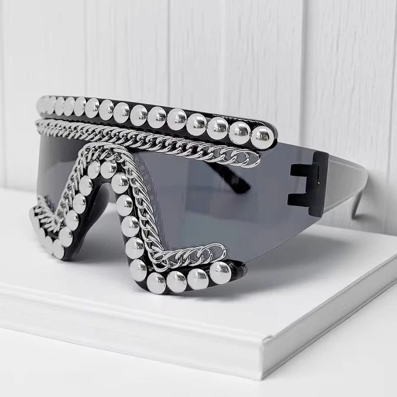 Oversized Rhinestone Chain Sunglasses
