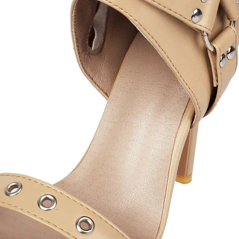 Elegant Metal Decor Zipper Buckle Sandals for Women