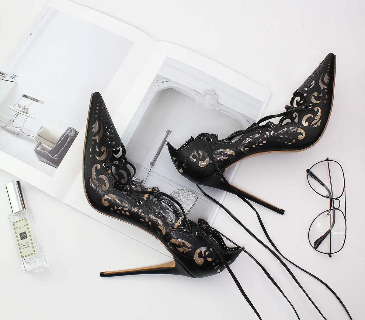 Pointed Toe Lace-Up Thin High Heel Pumps for Women
