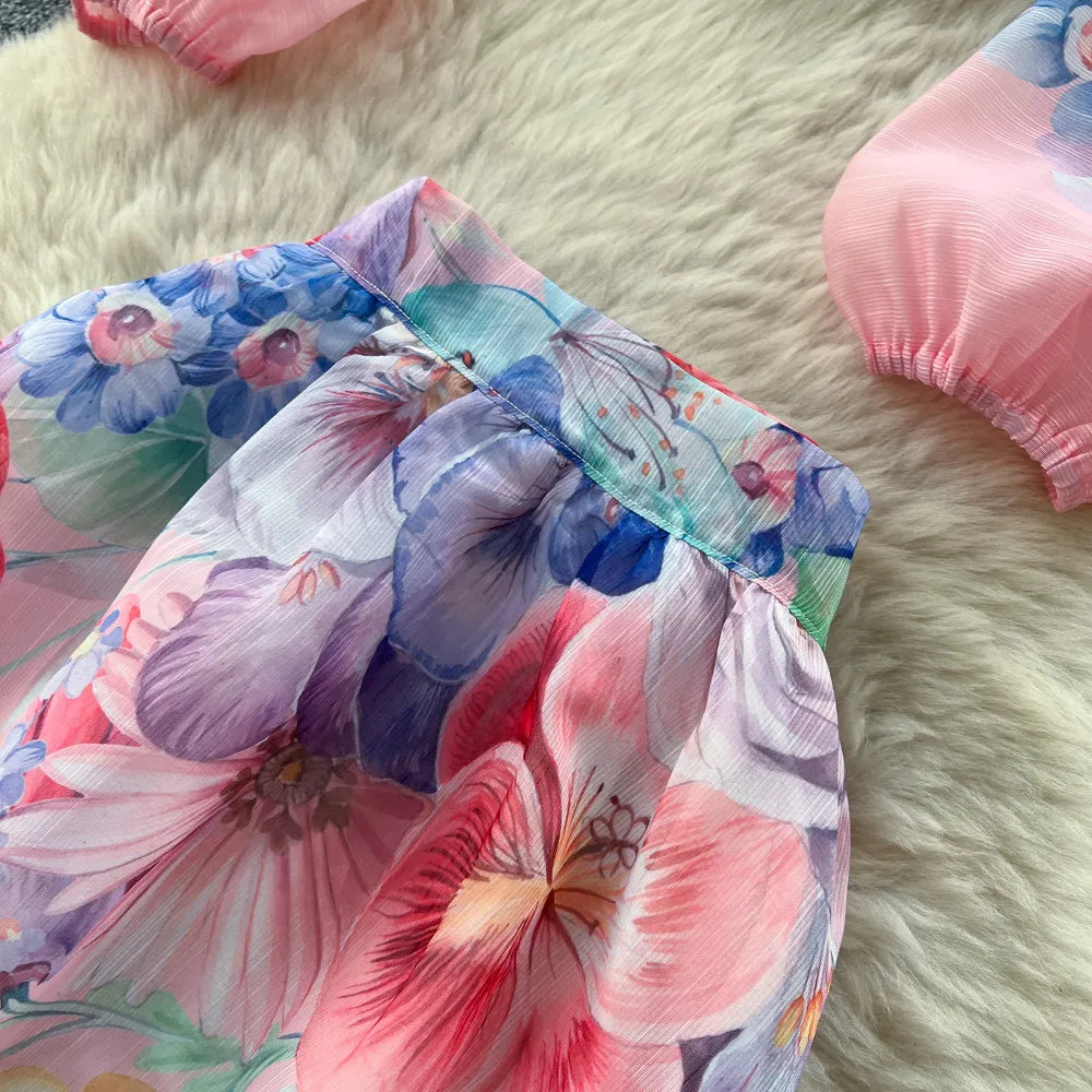Floral Two Piece Skirt Set With Long Sleeves for Women