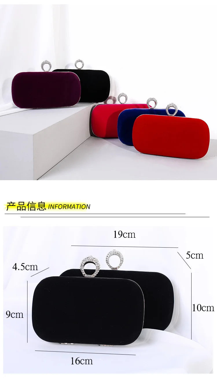 Velvet Rhinestone Chain Strap Evening Clutch Bag for Women