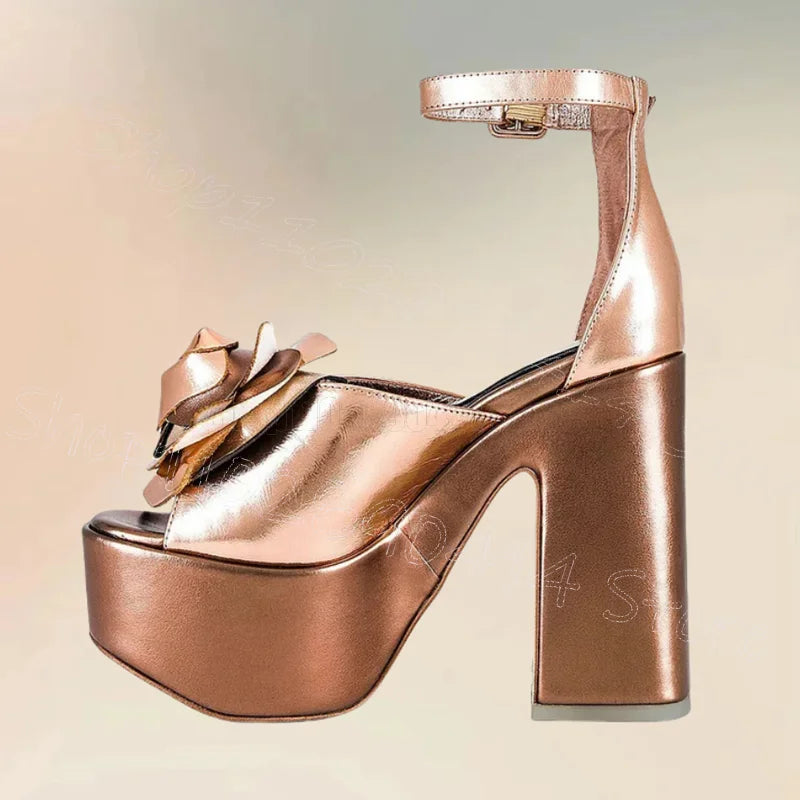 Rose Red Open Toe Platform Sandals with Buckle Strap for Women