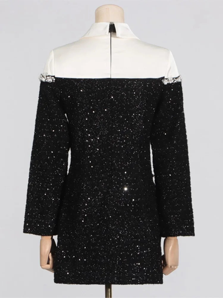 Sequin Beaded Patchwork Mini Dress