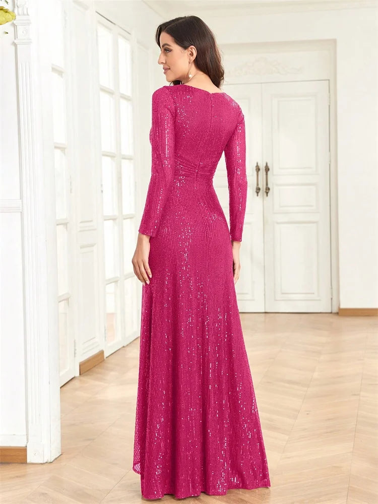 V-Neck Sequin Evening Gown