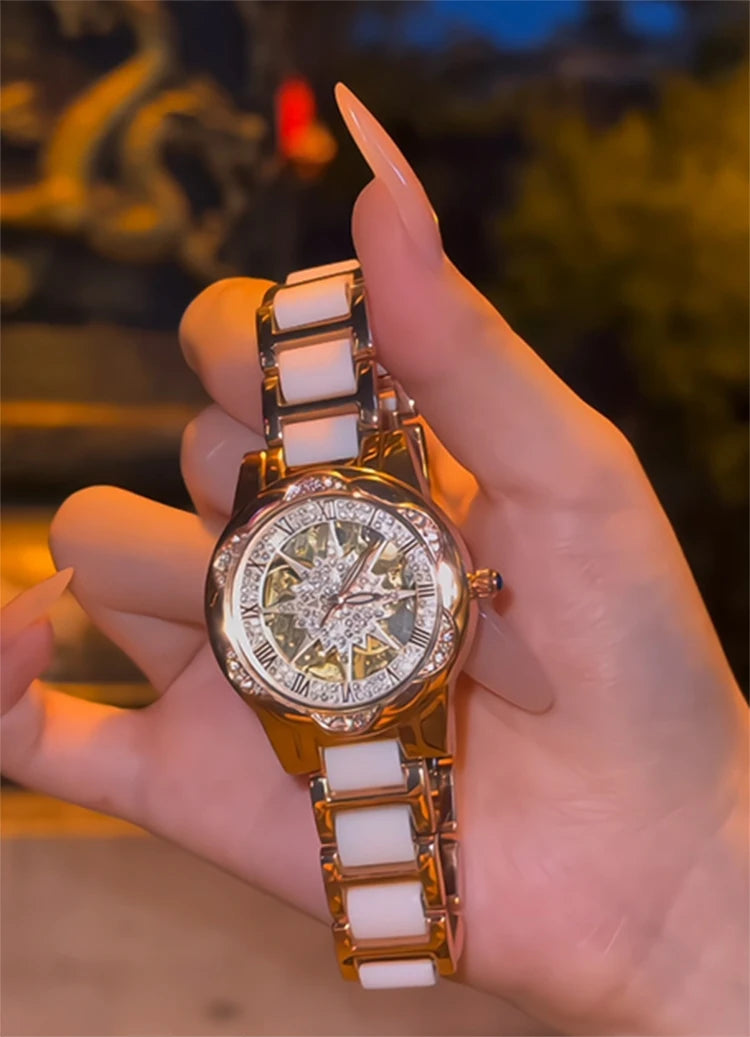 Skeleton Dial Diamond Accent Quartz Watch