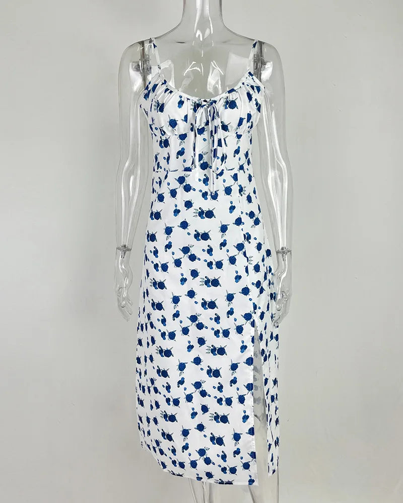 Floral Print Spaghetti Strap Dress for Women Beach Party Style