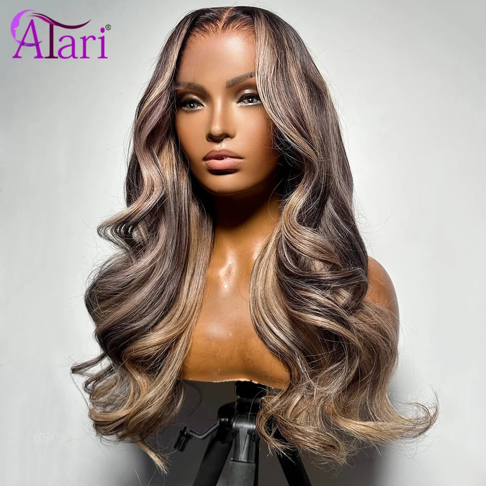 Brown Highlight Body Wave Human Hair Wig